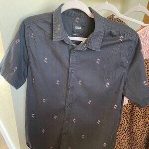 Globe brand Men's Scorpion/Palm Tree Print Button Up Shirt size M